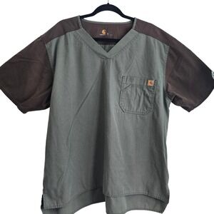 Carhartt Force Mens XL Scrub Top Olive Green Brown Ripstop V-Neck C14108
